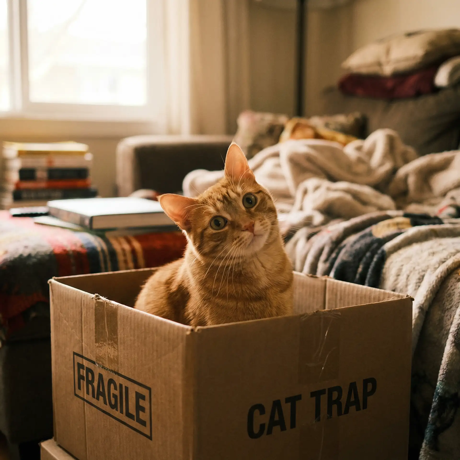 橘猫躲在纸箱里 - 渤海保险公司电话